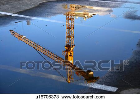 Stock Image - construction, crane, water, mirror. Fotosearch
