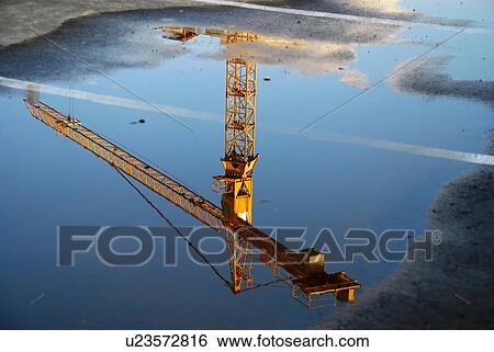 Stock Photograph - construction, crane, water, mirror. Fotosearch