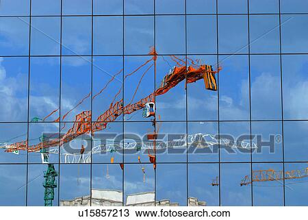 Stock Image - construction, window, dubai, modern, tower, building, crane. Fotosearch