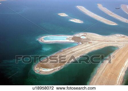 Stock Image - dubai, aerial, dubai, palm, jebel, construction. Fotosearch