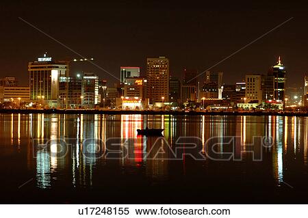 Stock Photography - bahrain, creek, dhow, dowh, night, evening, reflection. Fotosearch