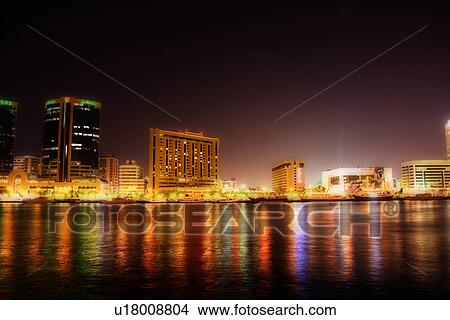 dubai, creek, night, water, reflection, colourful View Large Photo Image Picture - dubai, creek, night, water, reflection, colourful. Fotosearch