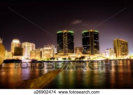 Picture - dubai, creek, night, water, reflection, colourful. Fotosearch