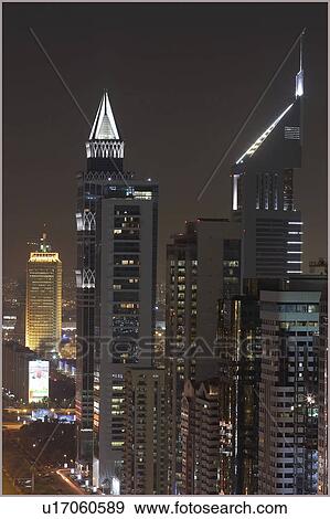 dubai, sheikh, zayed, road, evening, night, view View Large Photo Image Stock Photo - dubai, sheikh, zayed, road, evening, night, view. Fotosearch