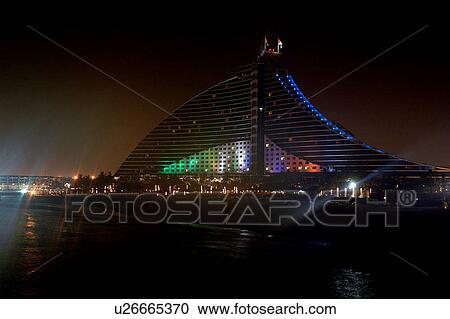 Stock Image - jumeirah, beach, hotel, evening, dark, night. Fotosearch