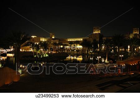 madinat, jumeirah, dubai, souk, market, night, evening View Large Photo Image Stock Image - madinat, jumeirah, dubai, souk, market, night, evening. Fotosearch