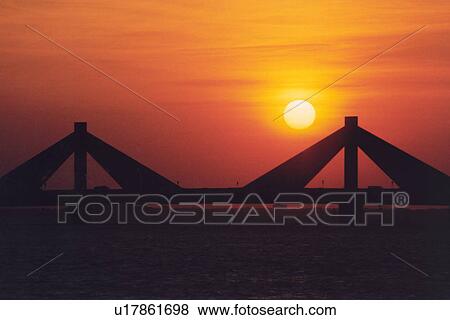 Stock Photo - bahrain, bridge, sunset. Fotosearch