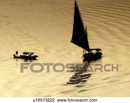 Stock Image - Egypt, Nile, Boats, Fishermen. Fotosearch