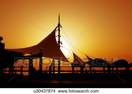 Picture - silhouette, abu, dhabi, creek, sunset, sunrise. Fotosearch