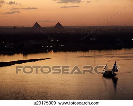 Egypt, Pyramids, Nile, Boats View Large Photo Image Stock Photo - Egypt, Pyramids, Nile, Boats. Fotosearch