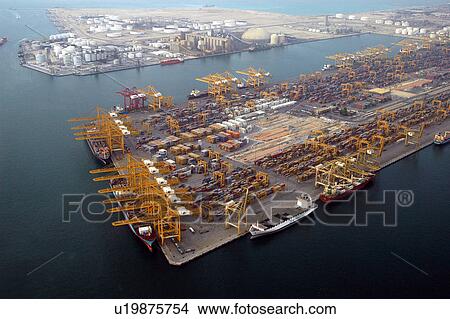 dubai, aerial, dubai, boat, ship, port, indutry View Large Photo Image Picture - dubai, aerial, dubai, boat, ship, port, indutry. Fotosearch