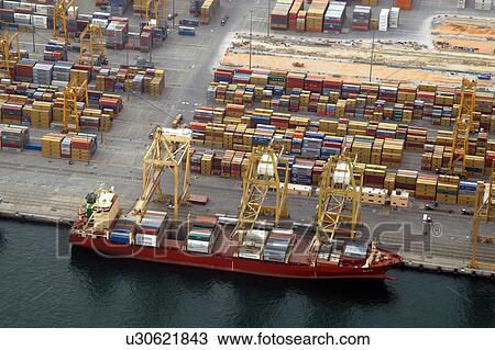 Stock Image - dubai, aerial, dubai, road, highway, motorway, port. Fotosearch