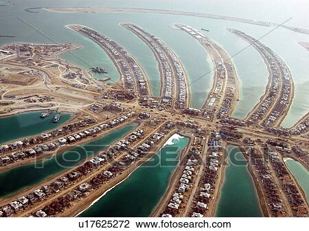 Stock Image - dubai, aerial, dubai, jumeirah, palm, entrance. Fotosearch