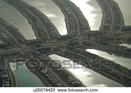 Stock Image - dubai, aerial, dubai, jumeirah, palm, entrance. Fotosearch