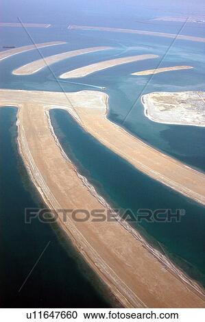 Stock Image - dubai, aerial, dubai, palm, jebel, construction. Fotosearch