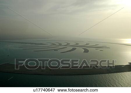 Stock Photo - dubai, aerial, dubai, palm, jebel, construction. Fotosearch