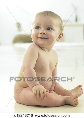 Stock Photograph - Baby sitting nude. Fotosearch