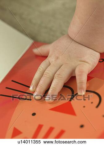 Baby's hand on picture of cat View Large Photo Image Stock Photography - Baby's hand on picture of cat. Fotosearch