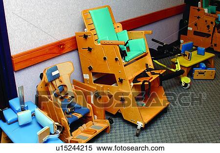 Stock Photography - Various seating and positioning devices that are used to assist people with a variety of disabilities.. Fotosearch
