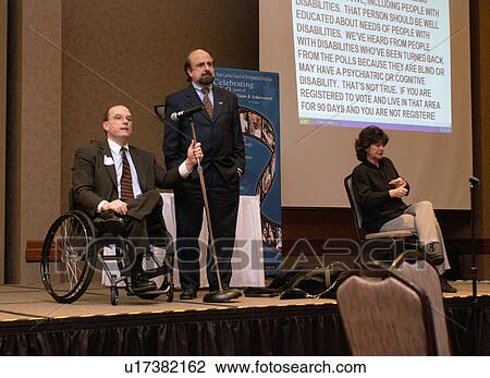 Leader's in the disability community speaking to a gathering of people with disabilities at an activists conference. View Large Photo Image Stock Image - Leader's in the disability community speaking to a gathering of people with disabilities at an activists conference.. Fotosearch