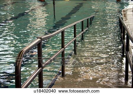 Wheelchair accessible ramp providing access into a swimming pool. View Large Photo Image Stock Image - Wheelchair accessible ramp providing access into a swimming pool.. Fotosearch