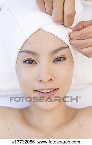 Young woman getting head wrapped in towel, Saipan View Large Photo Image Stock Photograph - Young woman getting head wrapped in towel, Saipan. Fotosearch