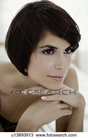 Portrait of woman hands on chin. View Large Photo Image Stock Image - Portrait of woman hands on chin.. Fotosearch