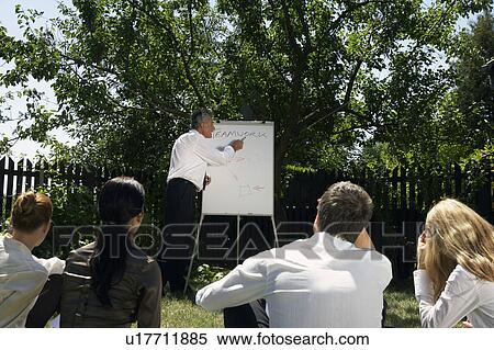 Stock Photography - Businesspeople at a rural retreat.. Fotosearch
