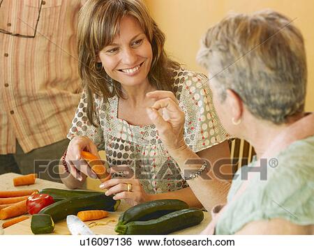 Senior woman making 'ok' sign, adult daughter preparing food, smiling View Large Photo Image Stock Photograph - Senior woman making 'ok' sign, adult daughter preparing food, smiling. Fotosearch