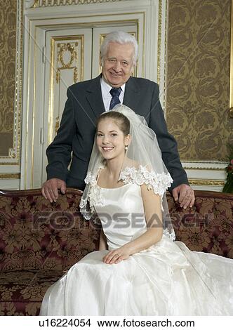 Picture - Bride with Father, smiling, portrait. Fotosearch