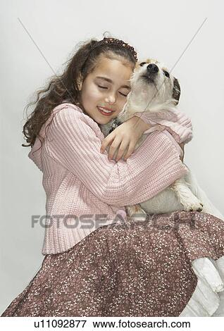 Portrait of girl and terrier View Large Photo Image Stock Photo - Portrait of girl and terrier. Fotosearch