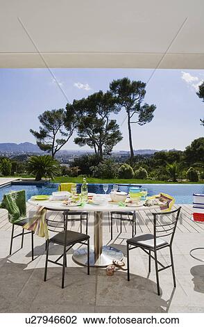 Table and chairs by poolside. View Large Photo Image Stock Image - Table and chairs by poolside.. Fotosearch