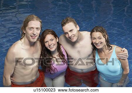 Portrait of four friends in a pool. View Large Photo Image Stock Image - Portrait of four friends in a pool.. Fotosearch