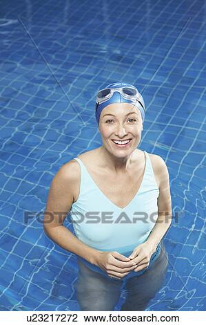Portrait of woman in pool. View Large Photo Image Stock Image - Portrait of woman in pool.. Fotosearch