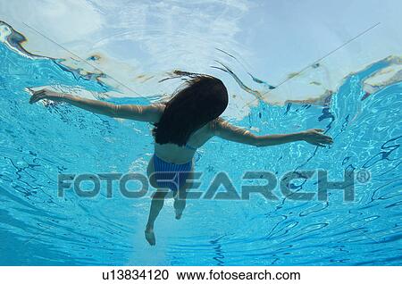 Woman floating in swimming pool, underwater view View Large Photo Image Stock Image - Woman floating in swimming pool, underwater view. Fotosearch