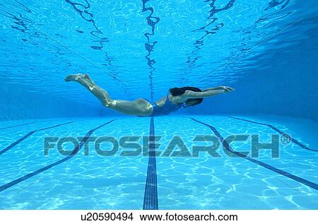 Woman swimming in pool, underwater view View Large Photo Image Picture - Woman swimming in pool, underwater view. Fotosearch