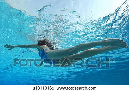 Woman swimming in pool, underwater view View Large Photo Image Stock Photography - Woman swimming in pool, underwater view. Fotosearch