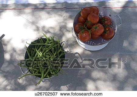 Stock Photo - Fresh green beans and tomatoes . Fotosearch