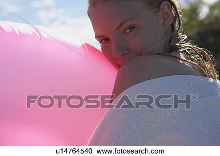 Young woman with swimming ring. View Large Photo Image Stock Image - Young woman with swimming ring.. Fotosearch