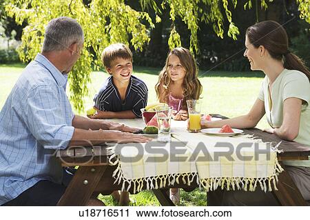 Family having lunch in the garden View Large Photo Image Stock Image - Family having lunch in the garden. Fotosearch
