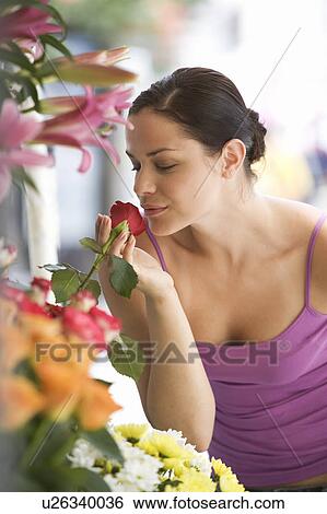 A young woman looking at a flower stall View Large Photo Image Stock Photograph - A young woman looking at a flower stall. Fotosearch