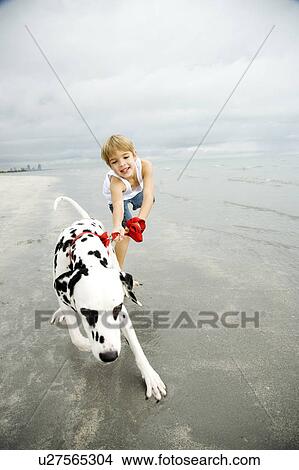 A young boy with a dog on a beach View Large Photo Image Picture - A young boy with a dog on a beach. Fotosearch