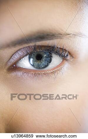 Woman's left eye with blue iris View Large Photo Image Stock Photo - Woman's left eye with blue iris. Fotosearch