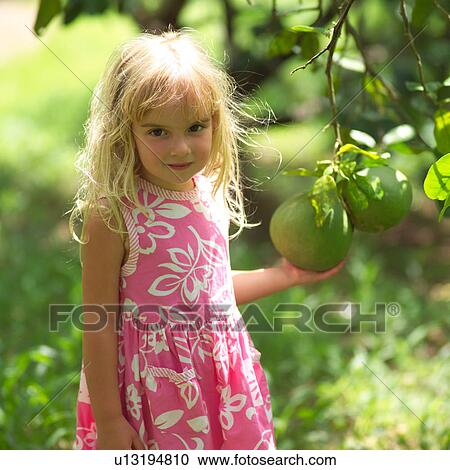Blond Child Holding Fruit Growing on Tree View Large Photo Image Stock Image - Blond Child Holding Fruit Growing on Tree. Fotosearch