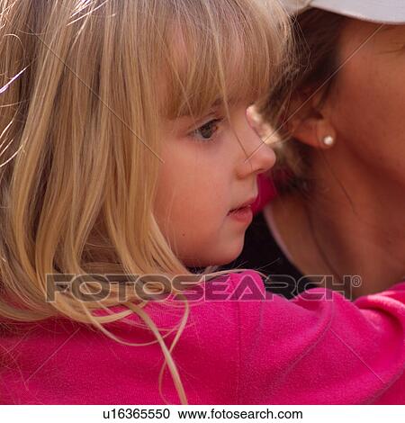 Stock Image - Profile of blond girl’s face. Fotosearch