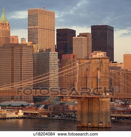 Brooklyn Bridge and Manhattan skyline, New York City View Large Photo Image Picture - Brooklyn Bridge and Manhattan skyline, New York City. Fotosearch