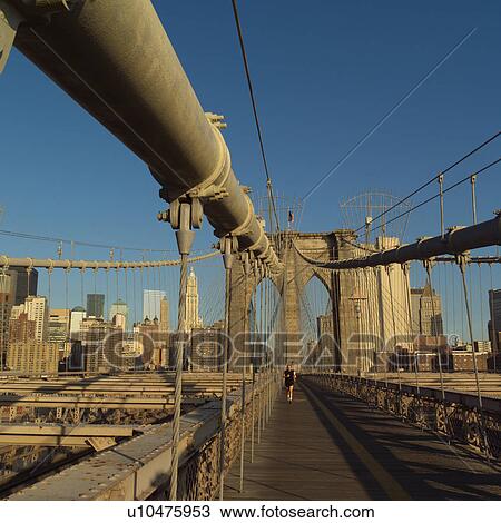 Stock Image - Walkway on Brooklyn Bridge, New York City. Fotosearch