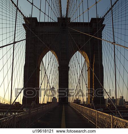 Stock Image - Walkway on Brooklyn Bridge, New York City. Fotosearch