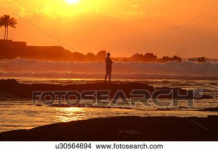 Picture - Big Island of Hawaii - sunset from beach. Fotosearch