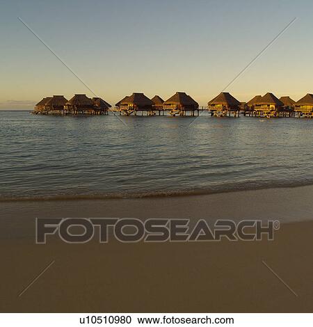 Bungalows over Water at Moorea in Tahiti View Large Photo Image Stock Image - Bungalows over Water at Moorea in Tahiti. Fotosearch